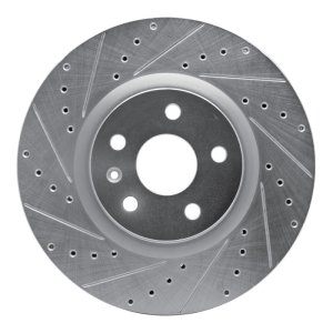 Cadillac CTS Brake Rotor (1) - Front Left - R1 Concepts - Drilled & Slotted - Silver - `08-`17